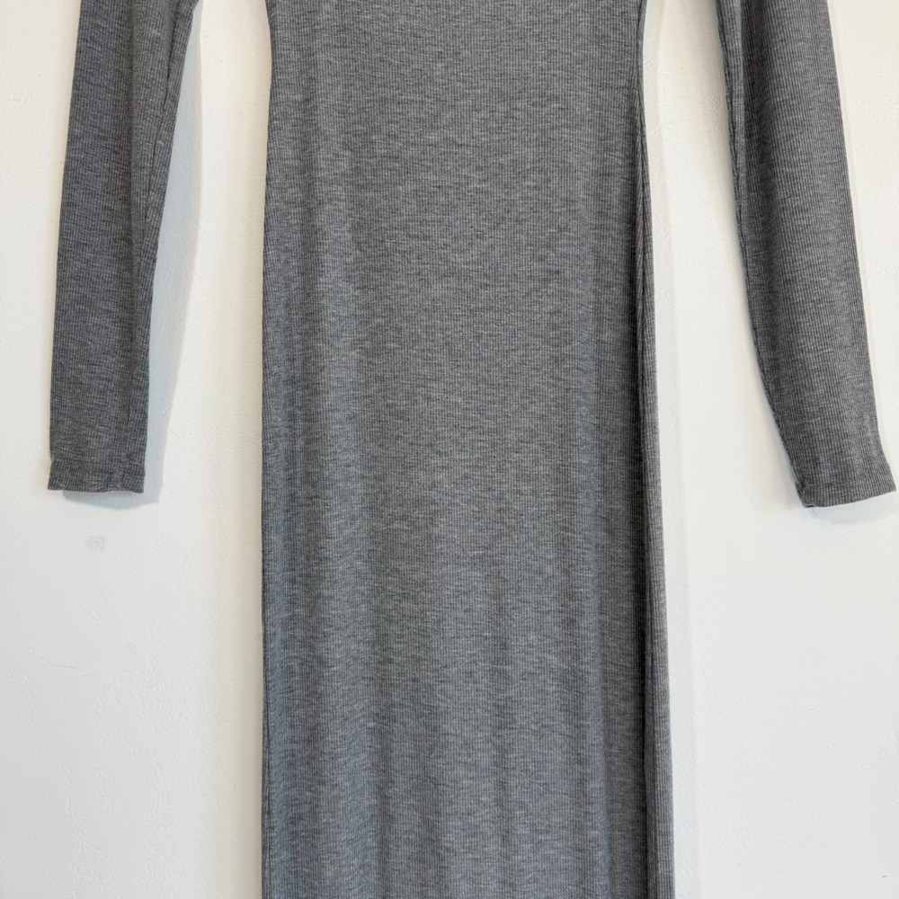 SKIMS Soft Lounge Long Sleeve Maxi Dress M Heather Grey Ribbed Modal Bodycon - Picture 4 of 12